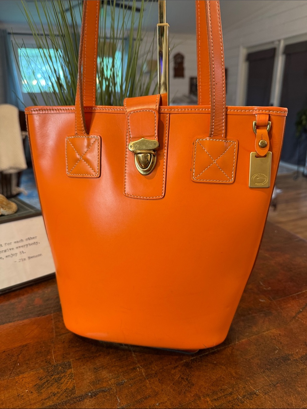Dooney & Bourke Orange Leather Little Bucket Bag with Gold Hardware- Vintage